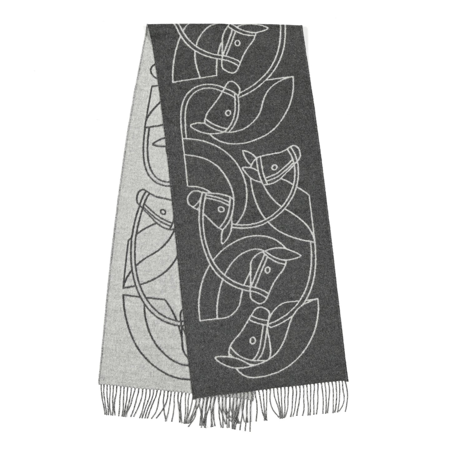 Cashmere Casaque Entrelacs Equestres Muffler Anthracite Gris Clair