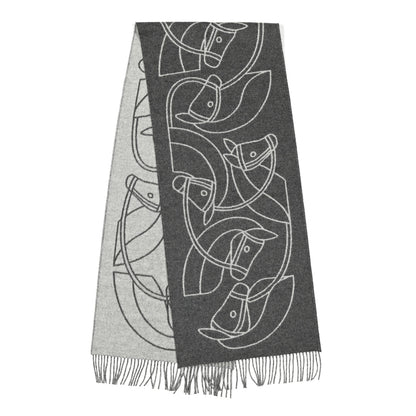 Hermes Cashmere Casaque Entrelacs Equestres Muffler Anthracite Gris Clair 2 of 3