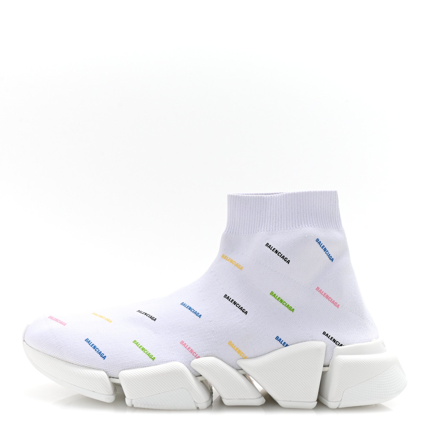 Balenciaga Technical 3D Recycled Knit Allover Logo Womens Speed 2.0 Sneakers 41 White Multicolor 1 of 10