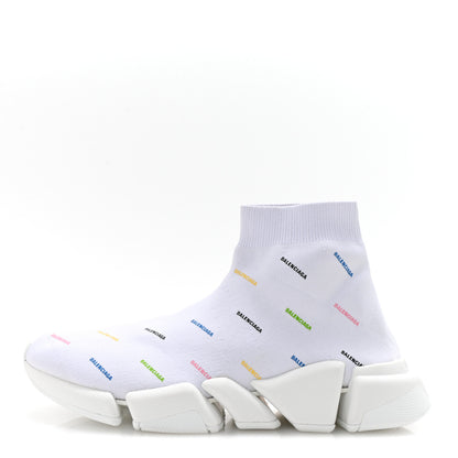 Balenciaga Technical 3D Recycled Knit Allover Logo Womens Speed 2.0 Sneakers 41 White Multicolor 1 of 10