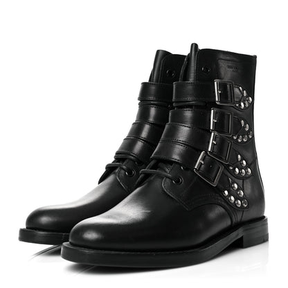 Saint Laurent Smooth Calfskin Studded Strap Rangers Boots 36 Black 3 of 20