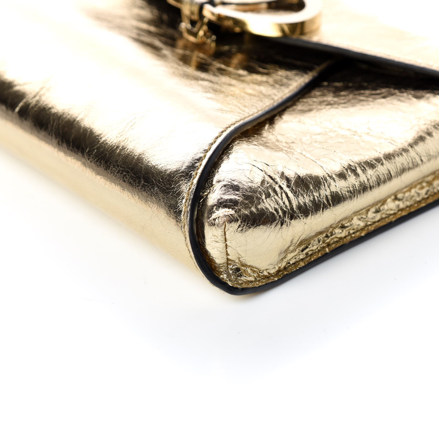 Valentino Garavani Metallic Wrinkled Lambskin V Rivet Chain Clutch Mekong 7 of 9