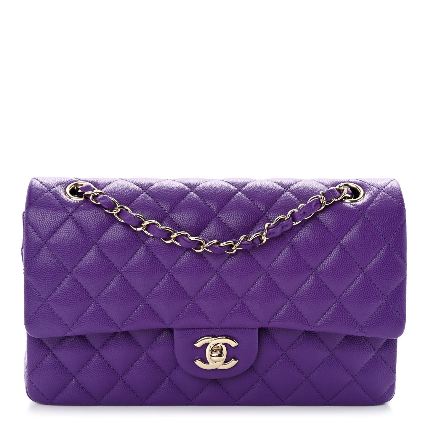 Caviar Quilted Medium Double Flap Purple