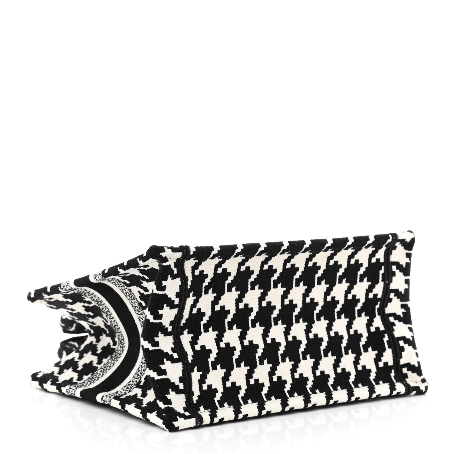Christian Dior Canvas Houndstooth Embroidered Small Book Tote Black White 7 of 11