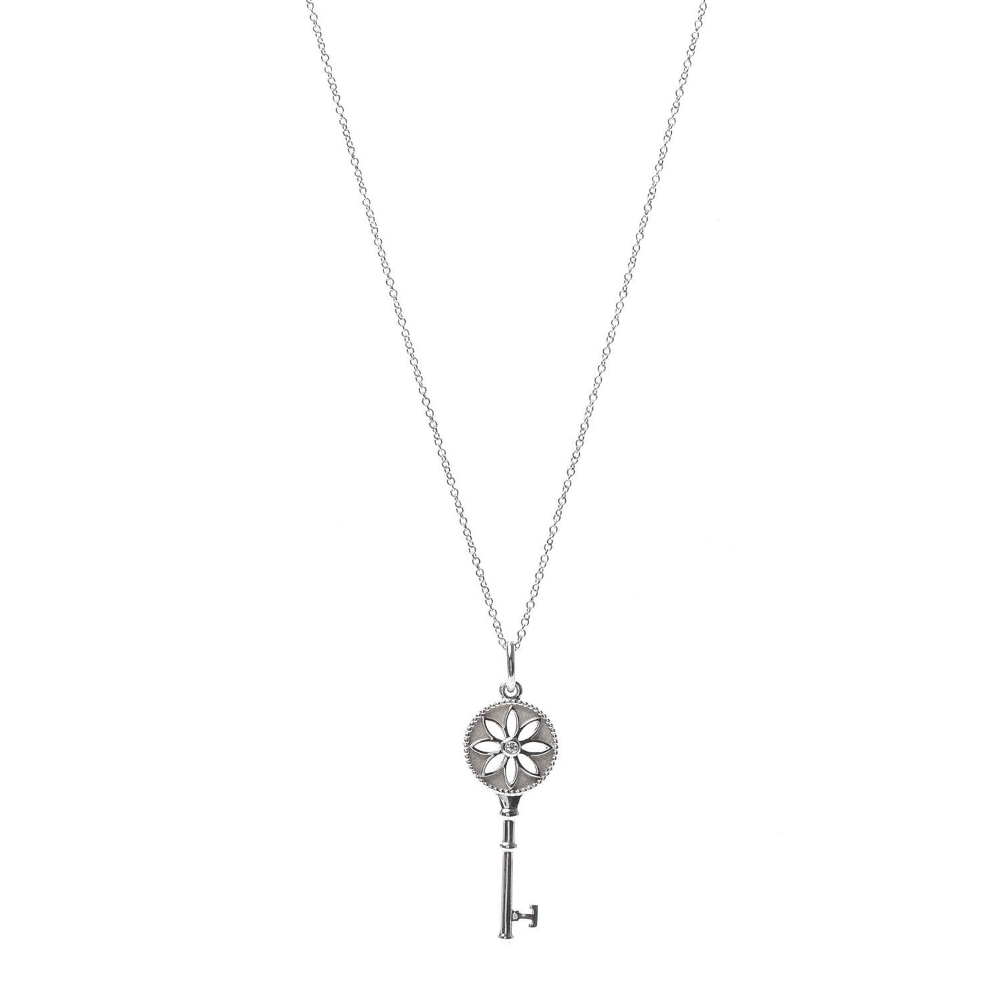 Sterling Silver Diamond Daisy Key Pendant Necklace