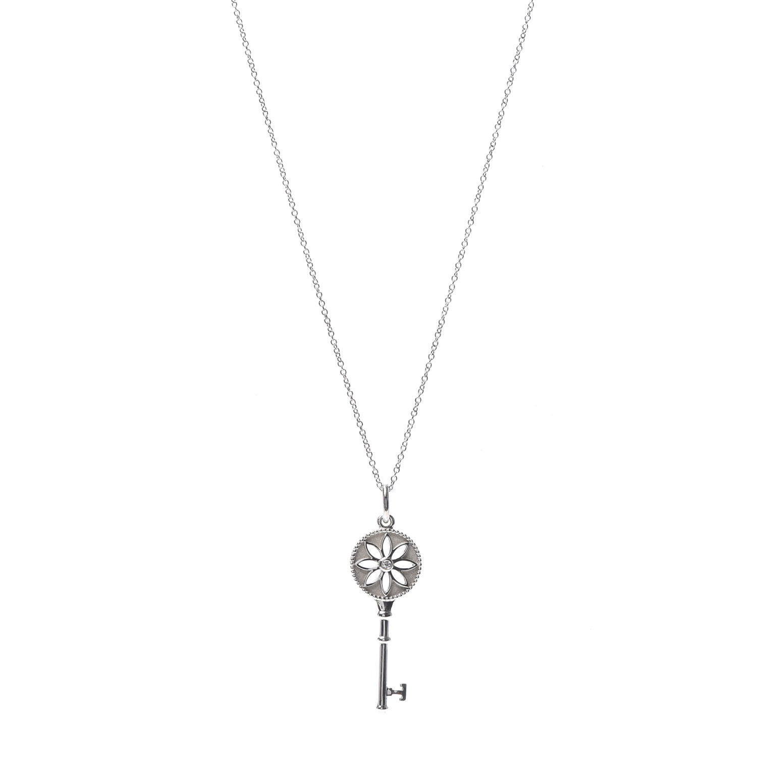 Tiffany Sterling Silver Diamond Daisy Key Pendant Necklace 1 of 5