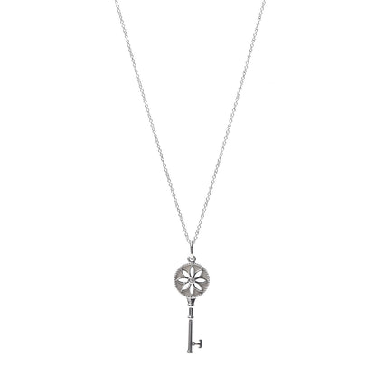 Tiffany Sterling Silver Diamond Daisy Key Pendant Necklace 1 of 5