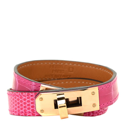 Hermes Shiny Alligator Lizard Kelly Double Tour Bracelet T2 Rose Mexico 1 of 8