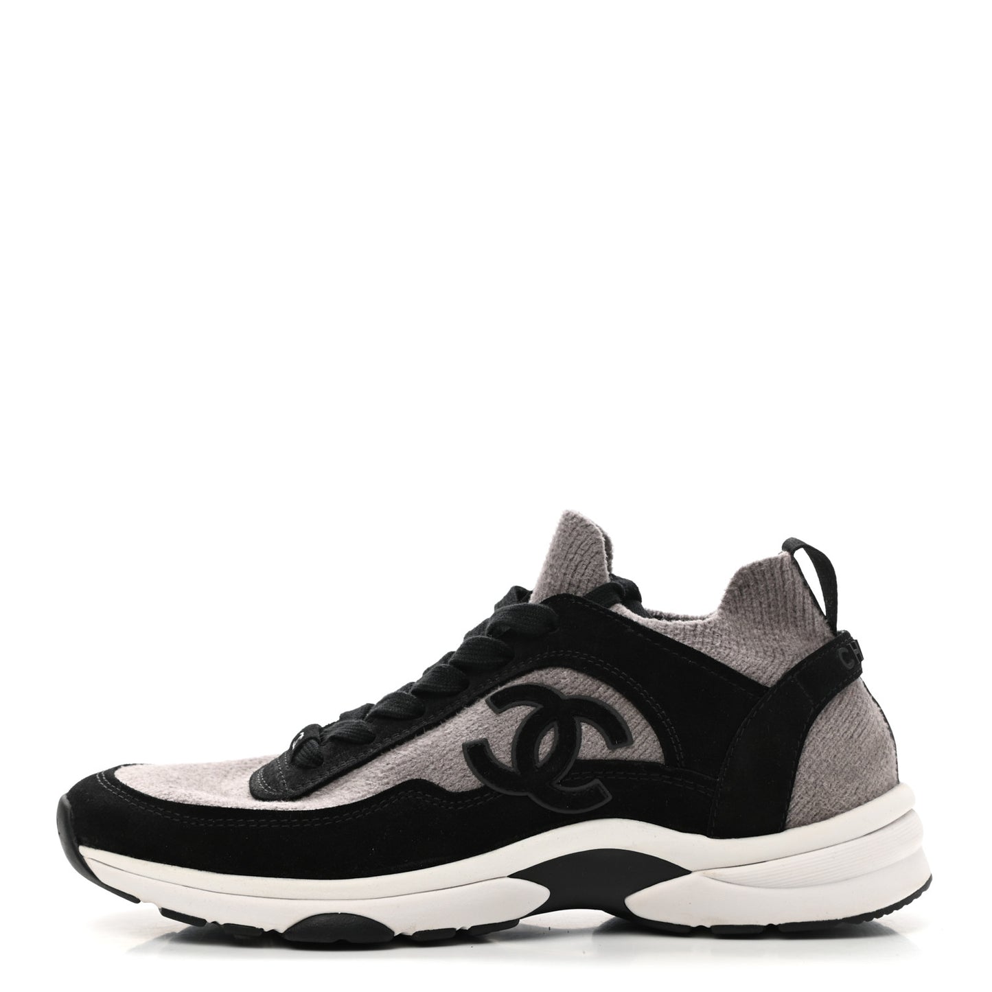 Fabric Suede Calfskin CC Sneakers 39.5 Grey Black