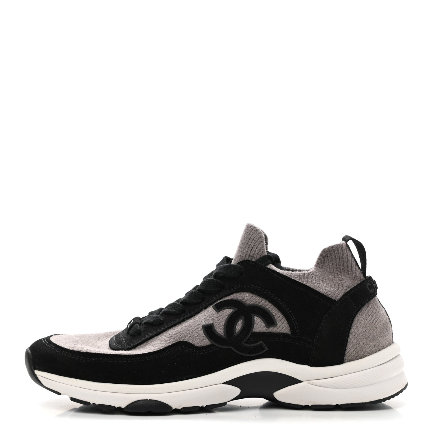Chanel Fabric Suede Calfskin CC Sneakers 39.5 Grey Black 1 of 9