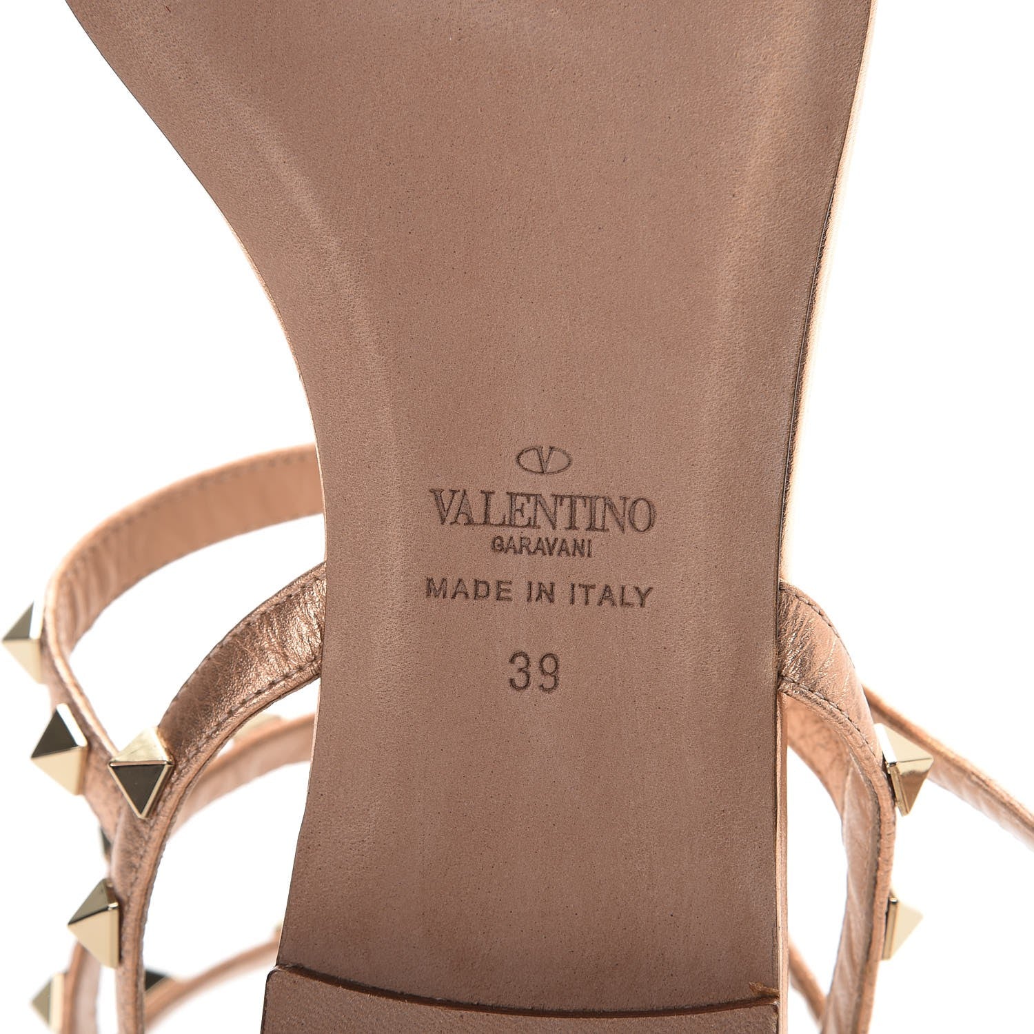 Valentino Garavani Metallic Grained Calfskin Rockstud Ankle Wrap Flat Thong Sandals 39 Rame 6 of 9