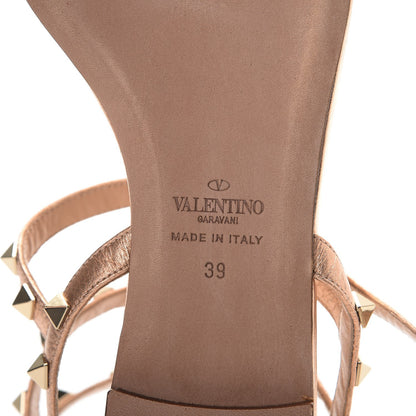 Valentino Garavani Metallic Grained Calfskin Rockstud Ankle Wrap Flat Thong Sandals 39 Rame 6 of 9