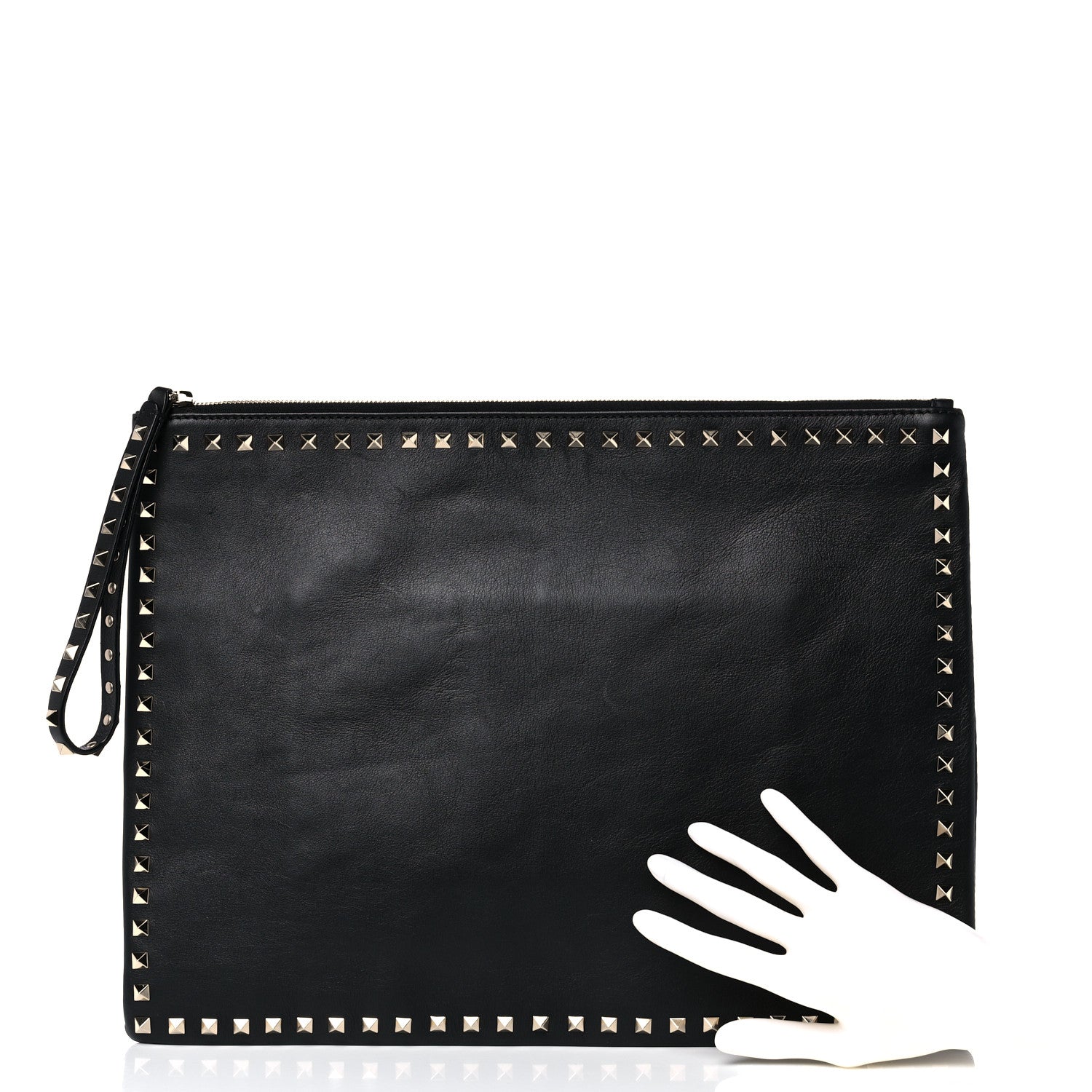 Valentino Garavani Vitello Oversized Rockstud Zip Wristlet Pouch Black 2 of 11