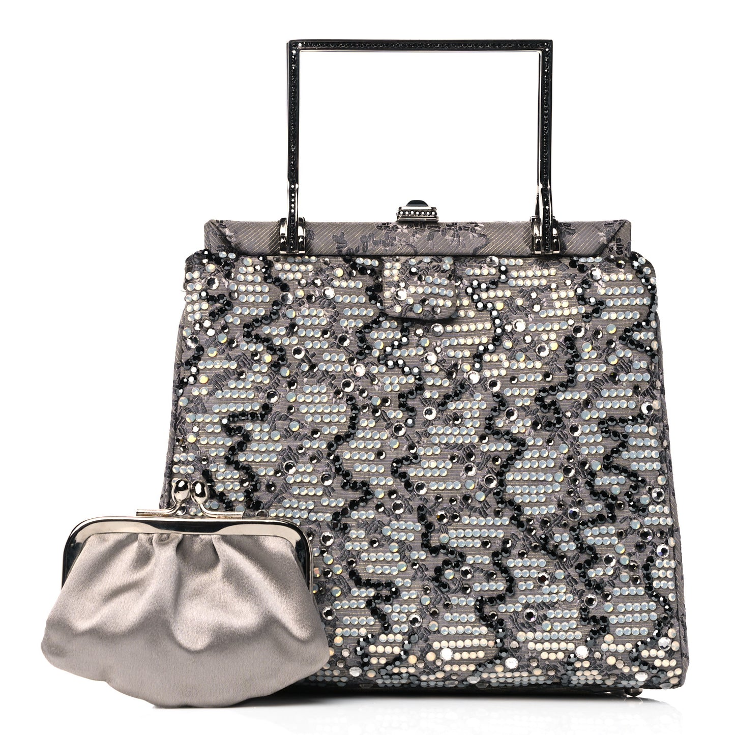 Crystal Fabric Embroidered Evening Bag Grey