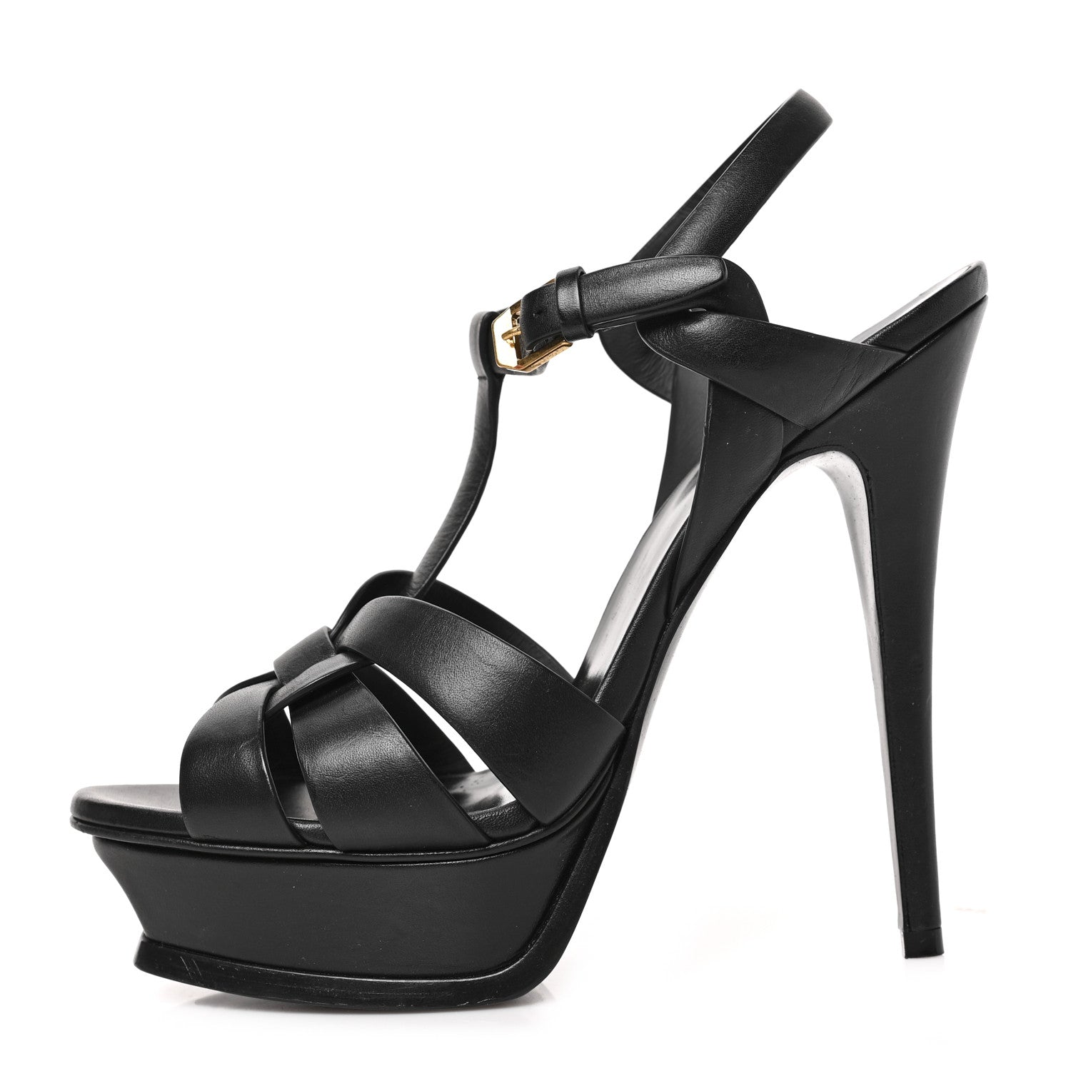 Saint Laurent Calfskin Tribute 105 Platform Sandals 38 Black 1 of 8