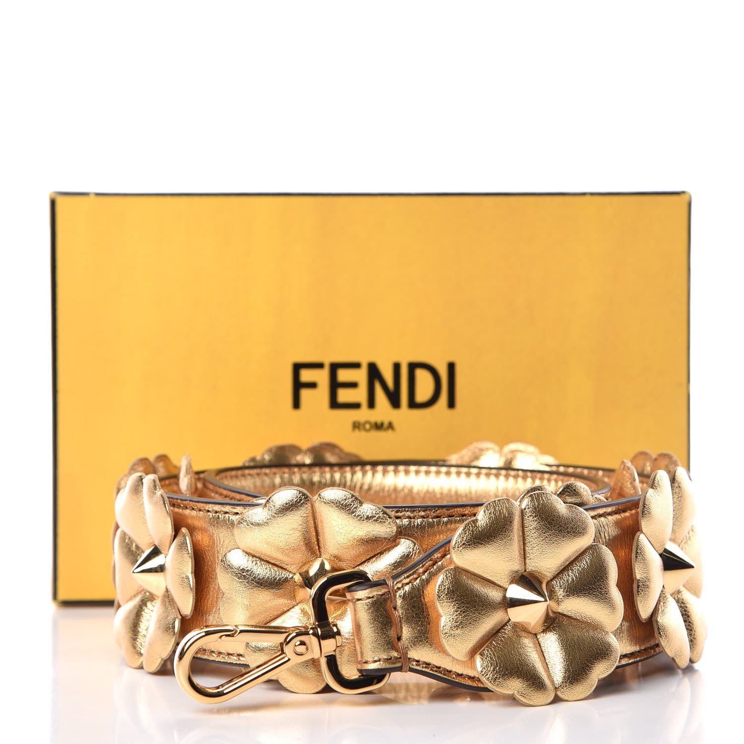 Fendi Vitello Catalan Mirror Flowerland Studded Strap You Gold 4 of 4