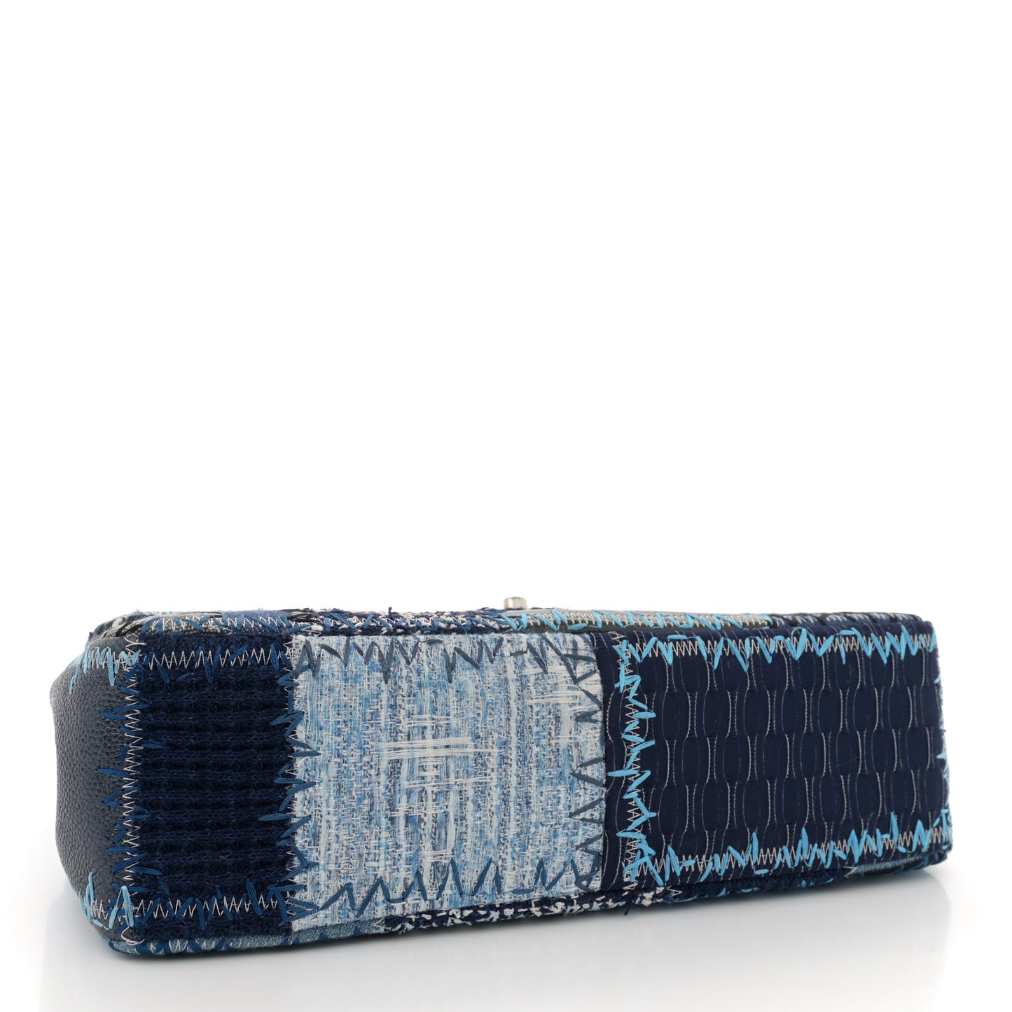Denim Tweed Patchwork Jumbo Single Flap Blue