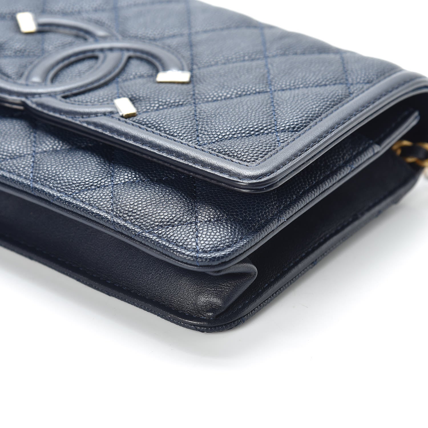 Chanel Caviar Quilted CC Filigree Wallet On Chain WOC Navy 11 of 12