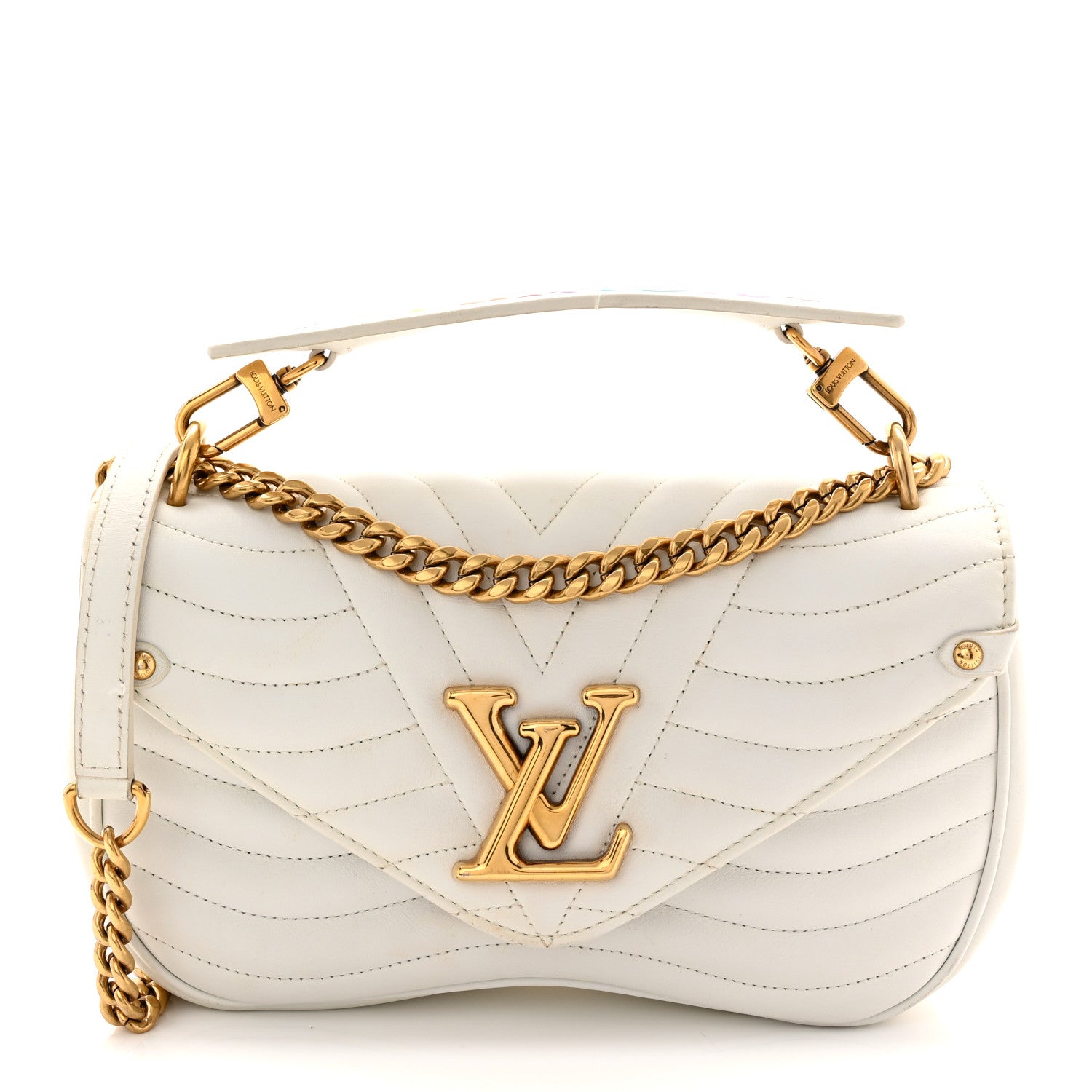 Louis Vuitton Calfskin New Wave Chain MM Snow 1 of 12