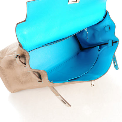 Hermes Togo Kelly Retourne Eclat 35 Etoupe Bleu Azteque 6 of 23