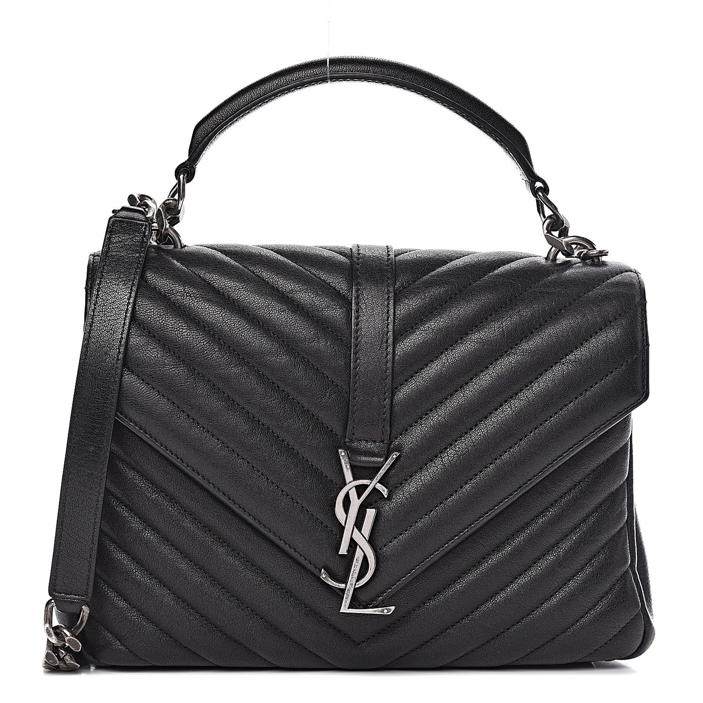 Sheepskin Matelasse Chevron Monogram Medium College Bag Black