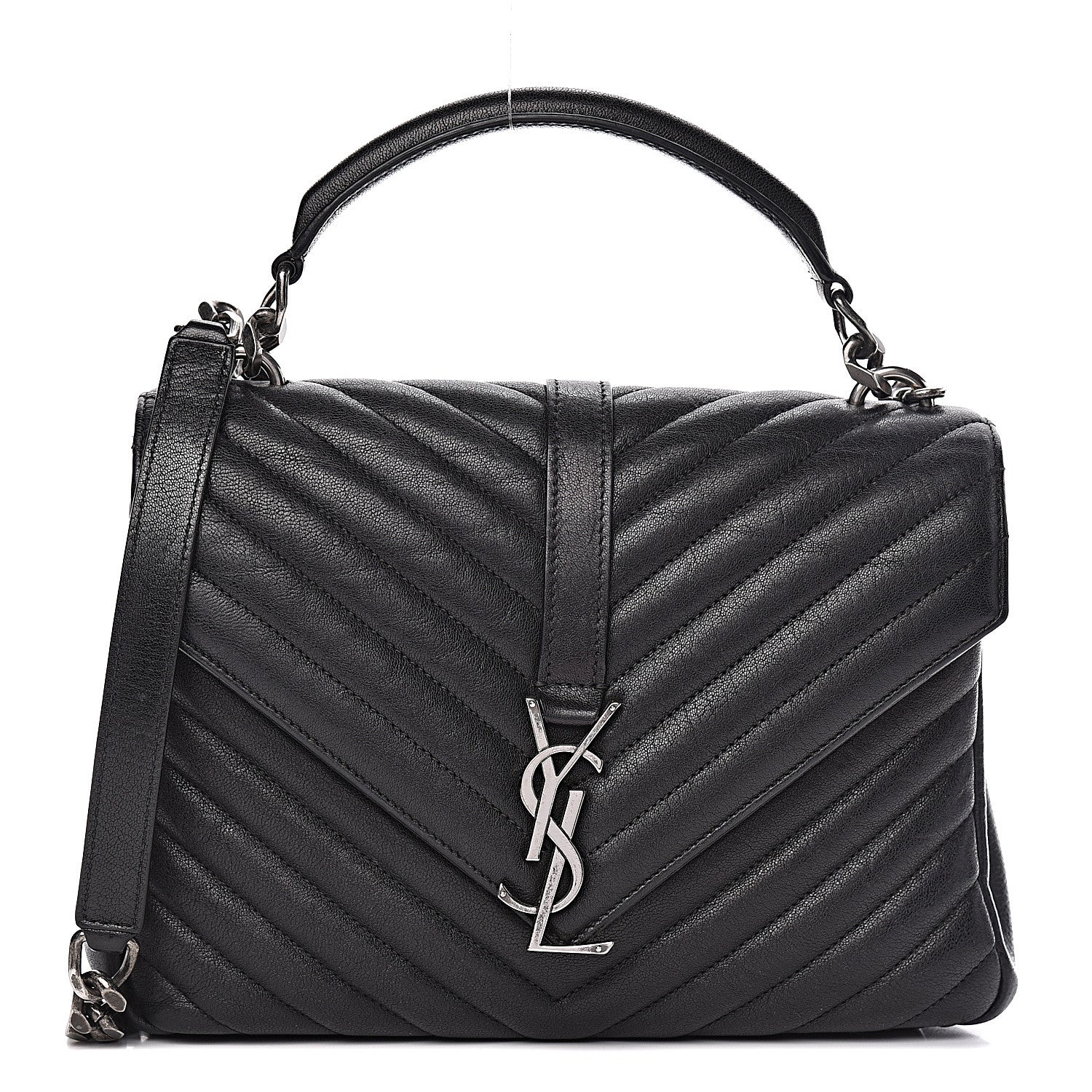 Saint Laurent Sheepskin Matelasse Chevron Monogram Medium College Bag Black 1 of 15