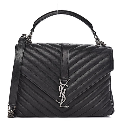 Saint Laurent Sheepskin Matelasse Chevron Monogram Medium College Bag Black 1 of 15