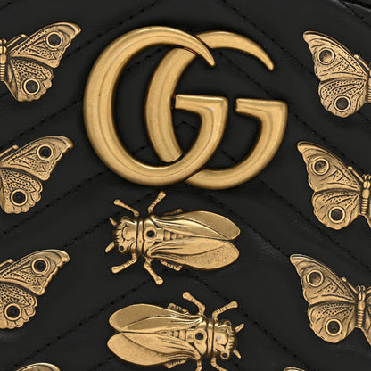 Gucci Calfskin Matelasse Animal Studs GG Marmont Belt Bag 85 34 Black 12 of 13
