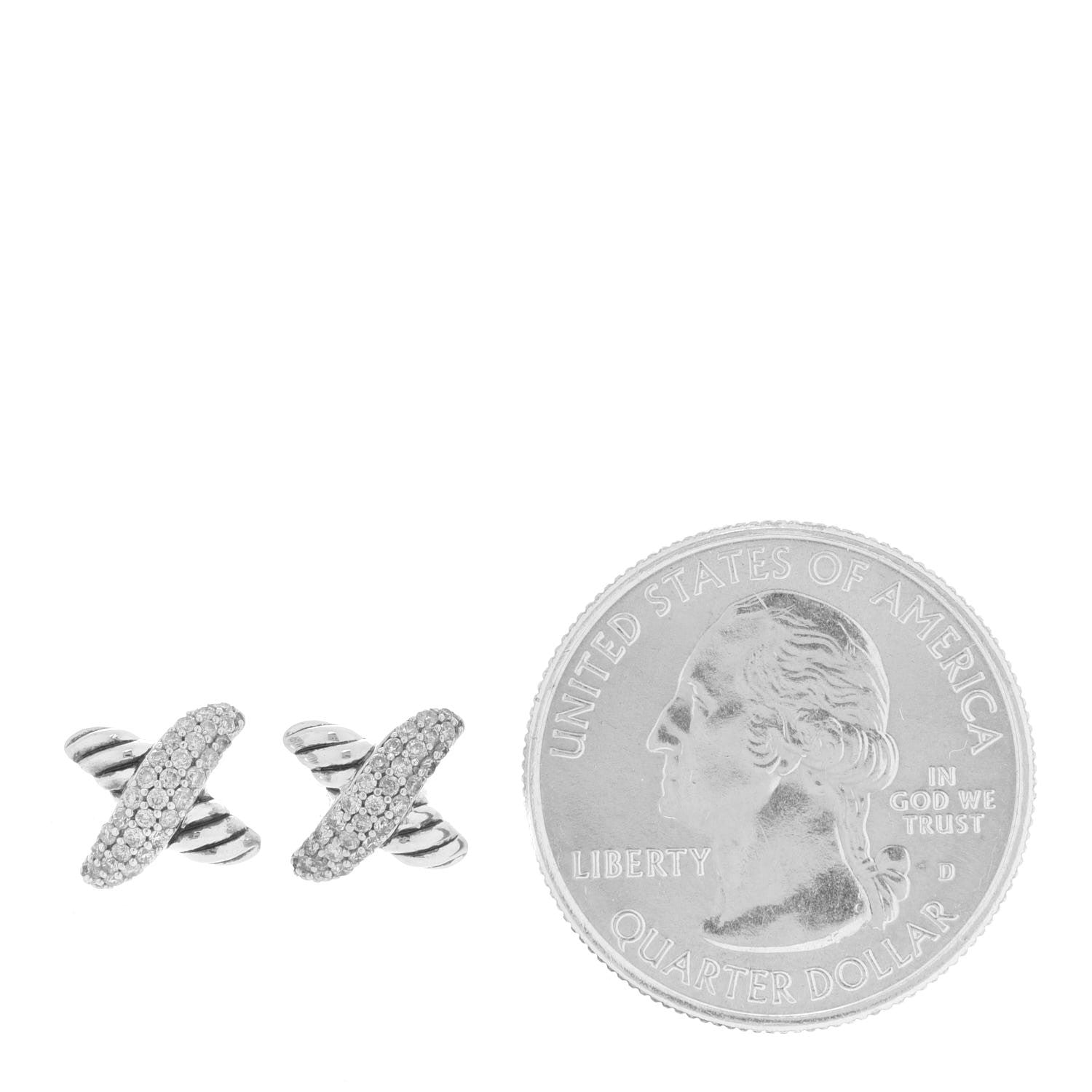David Yurman Sterling Silver Diamond 8mm X Earrings 2 of 5