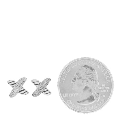 David Yurman Sterling Silver Diamond 8mm X Earrings 2 of 5