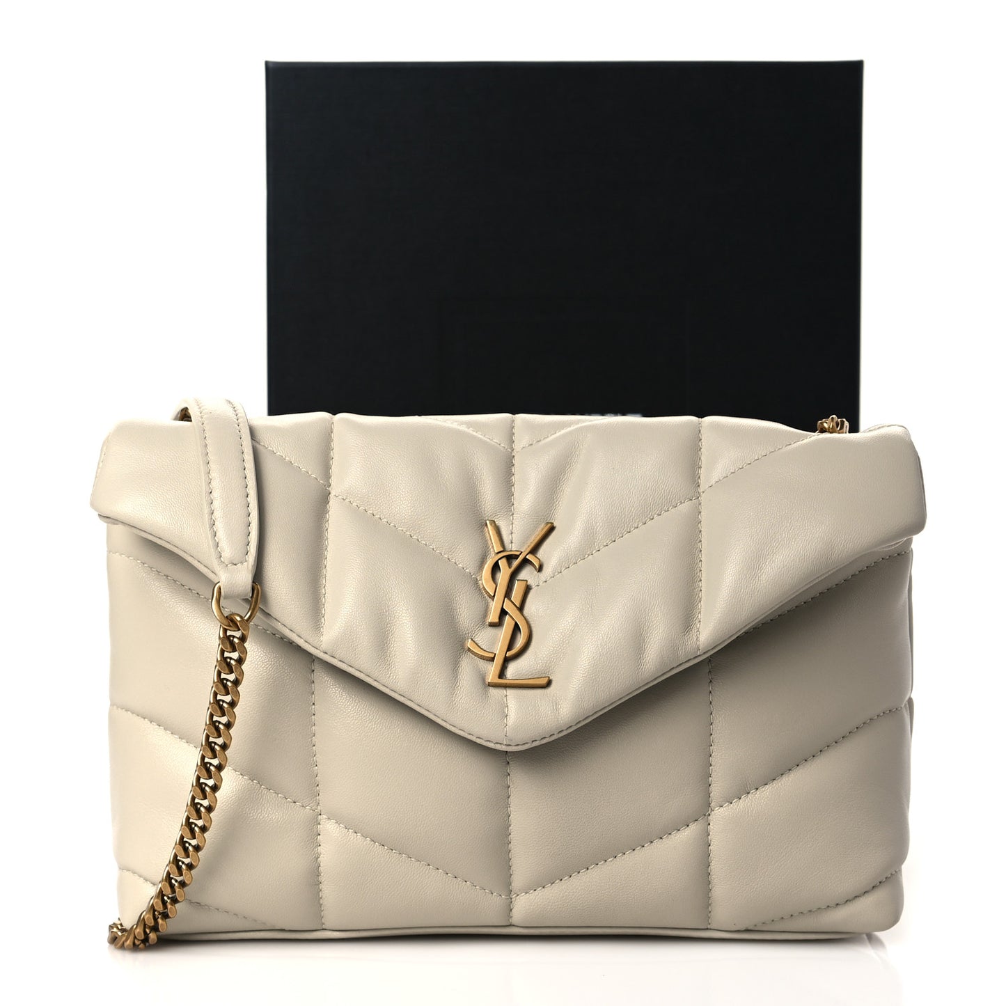 Lambskin Quilted Toy Loulou Puffer Monogram Chain Satchel Crema Soft