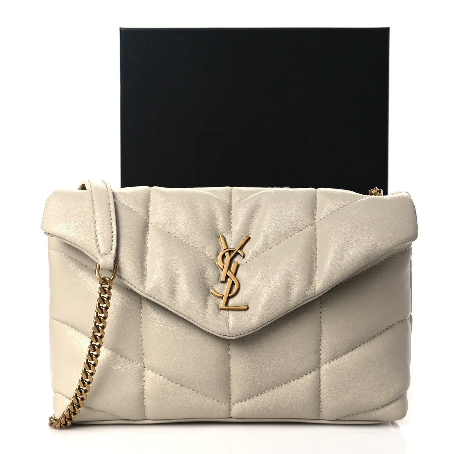 Saint Laurent Lambskin Quilted Toy Loulou Puffer Monogram Chain Satchel Crema Soft 11 of 11
