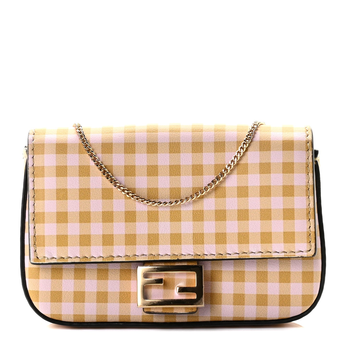 Vitello Century Gingham Nano Baguette Charm Rosewood Mustard