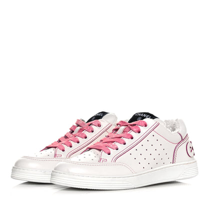 Chanel Calfskin Womens Logo Sneakers 37.5 White Pink 3 of 9