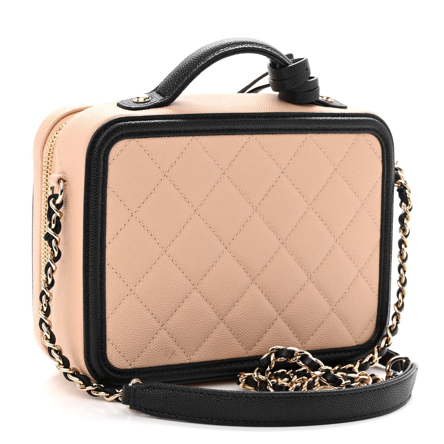 Chanel Caviar Quilted Small CC Filigree Vanity Case Beige Black 3 of 10