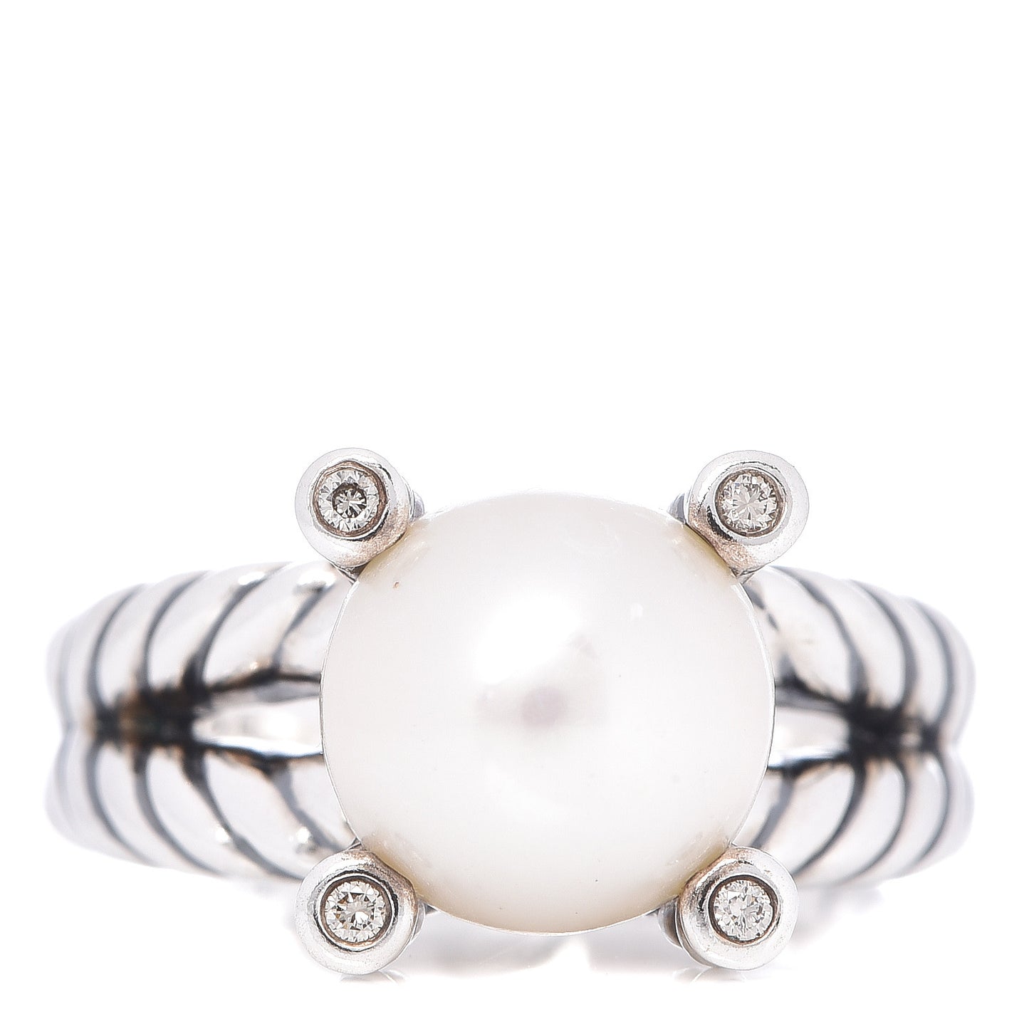 Sterling Silver Diamond Pearl 10mm Cable Ring 51 5.75