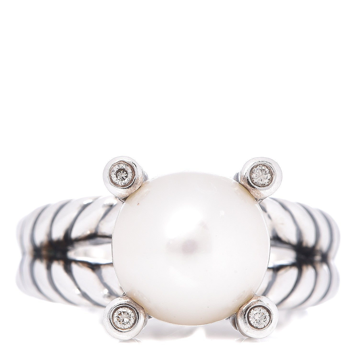 David Yurman Sterling Silver Diamond Pearl 10mm Cable Ring 51 5.75 1 of 5