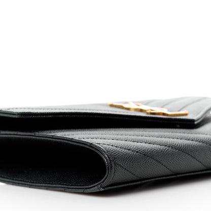 Saint Laurent Grain De Poudre Matelasse Chevron Monogram Envelope Clutch Black 9 of 10