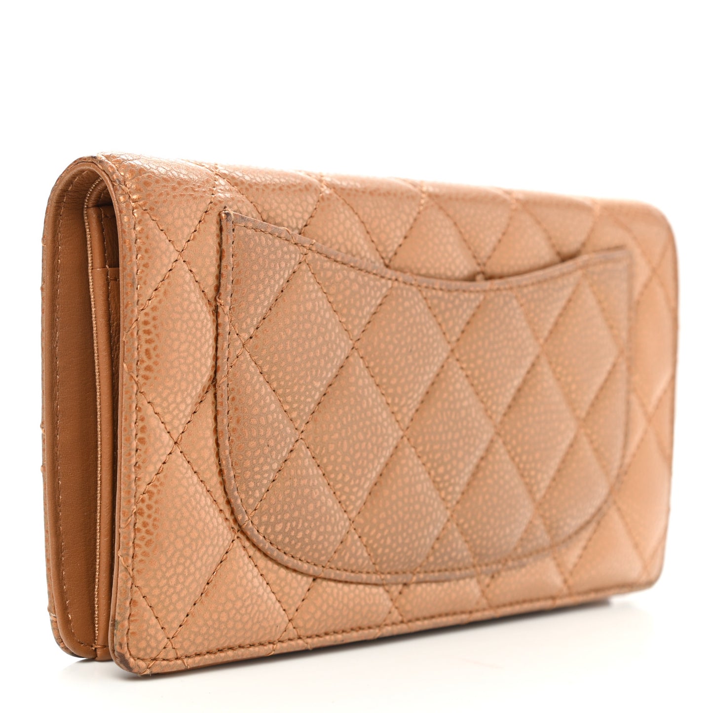 Metallic Caviar Quilted Yen Wallet Gold
