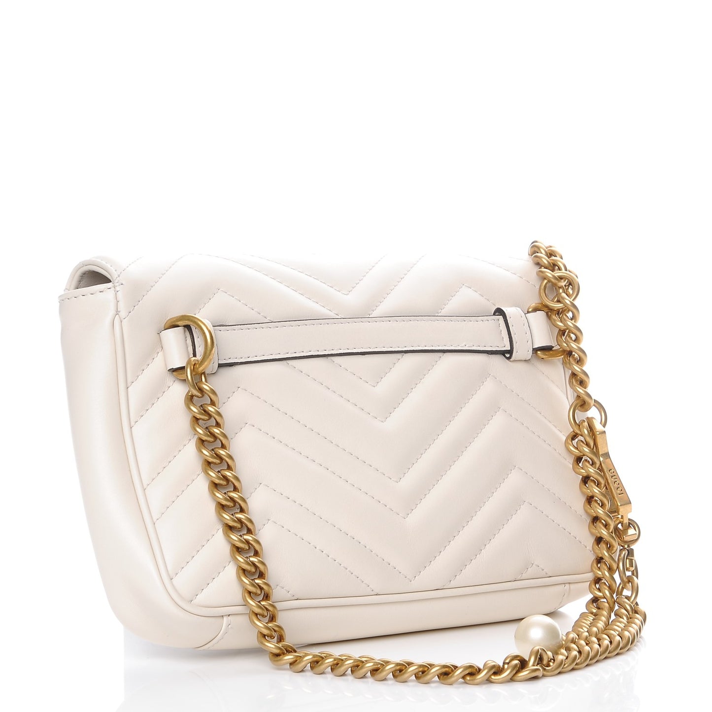 Calfskin Matelasse Pearly GG Marmont Chain Belt Bag Mystic White