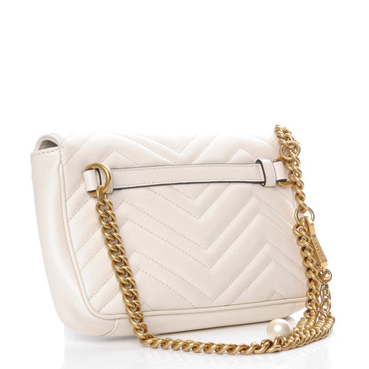Gucci Calfskin Matelasse Pearly GG Marmont Chain Belt Bag Mystic White 3 of 7