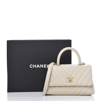 Chanel Caviar Chevron Quilted Mini Coco Handle Flap Ivory 11 of 11