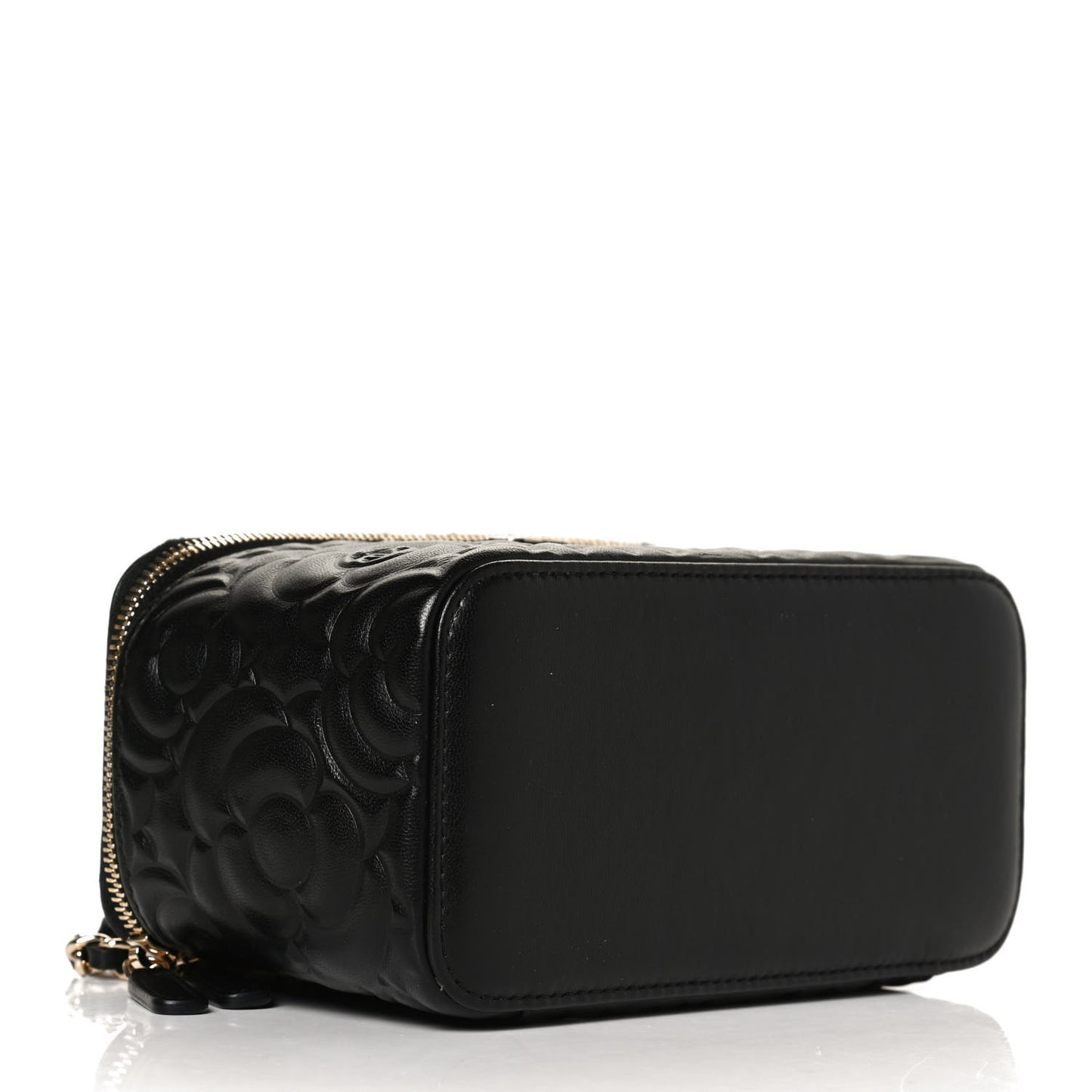 Lambskin Camellia Embossed Small Vanity Case With Chain Black