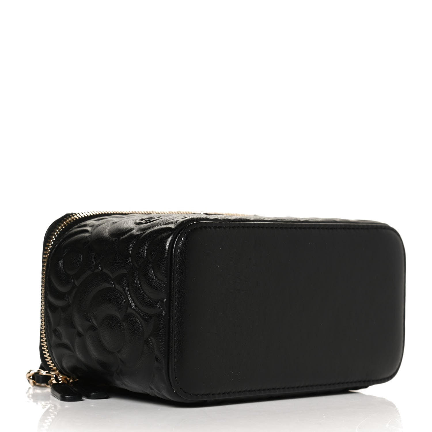 Chanel Lambskin Camellia Embossed Small Vanity Case With Chain Black 4 of 13