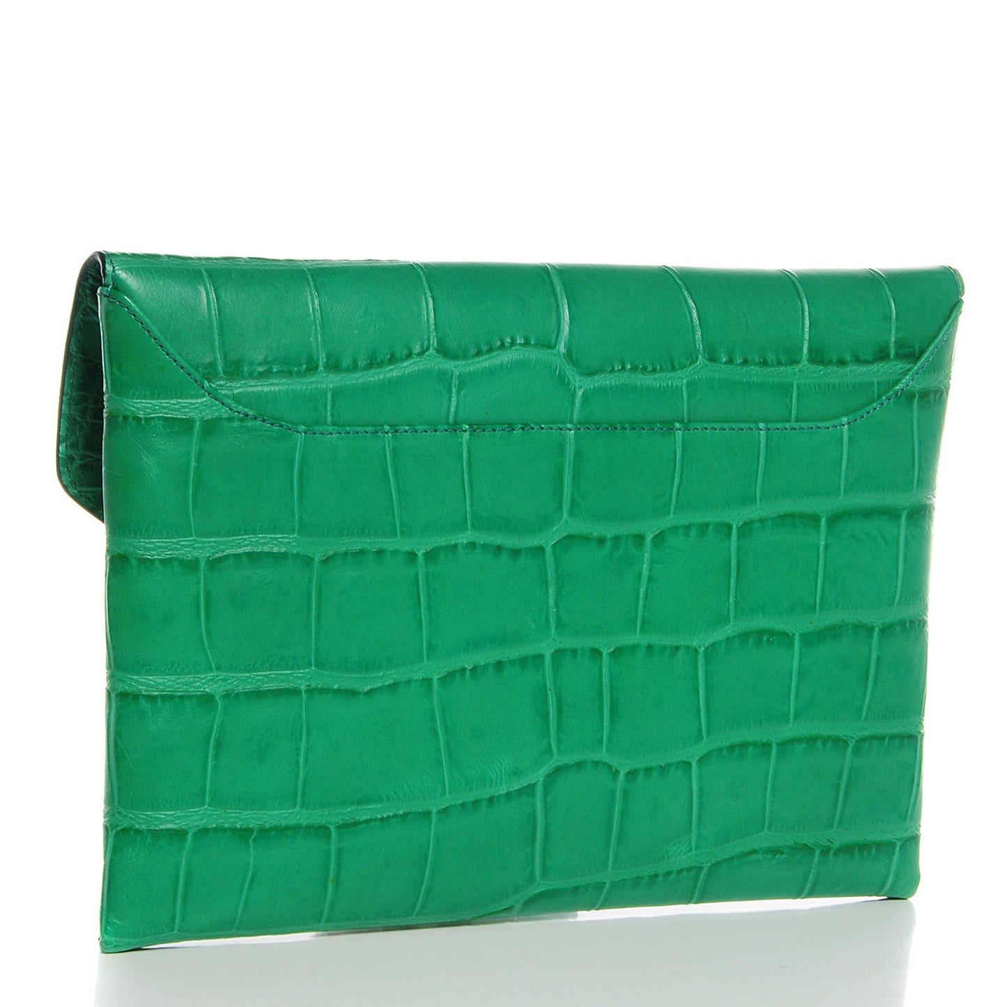 Calfskin Crocodile Embossed Medium Antigona Envelope Clutch Emerald