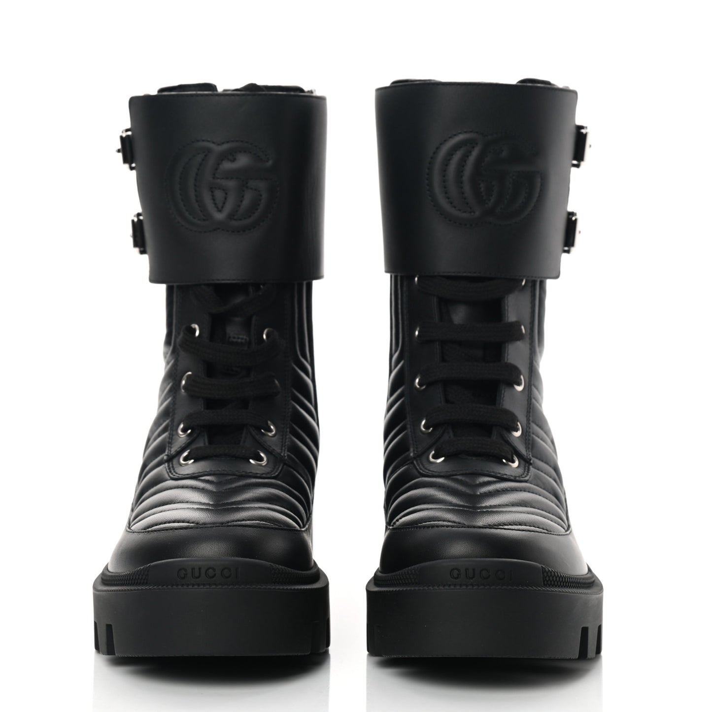 Nappa Frances GG Matelasse Platform Combat Boots 37 Black