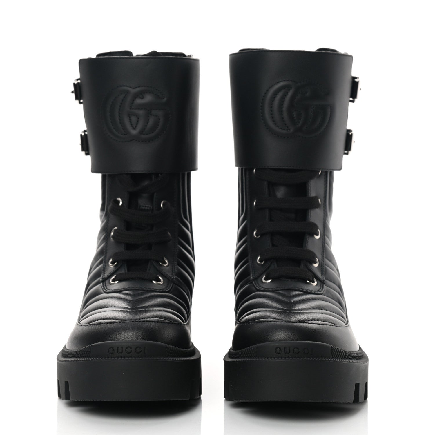 Gucci Nappa Frances GG Matelasse Platform Combat Boots 37 Black 2 of 10
