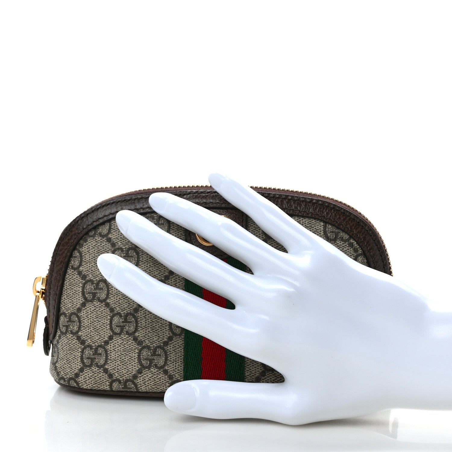 Gucci GG Supreme Monogram Textured Calfskin Web Medium Ophidia Cosmetic Case Beige Ebony New Acero 2 of 8