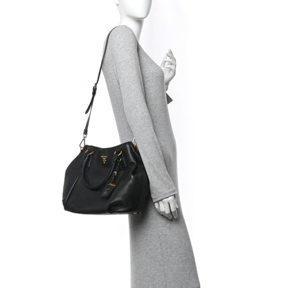 Prada Vitello Daino Shoulder Bag Black 2 of 14