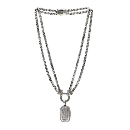 David Yurman Sterling Silver Diamond 20mm Albion Pave Double Wheat Chain Pendant Necklace 3 of 4